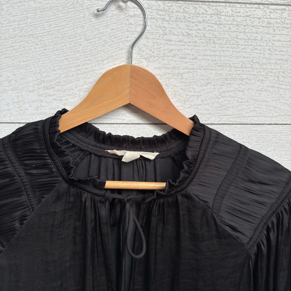 Grade & Gather | Satin Black Pleated Shoulder Blouse – Romantic Boho | Size S - Picture 8 of 10